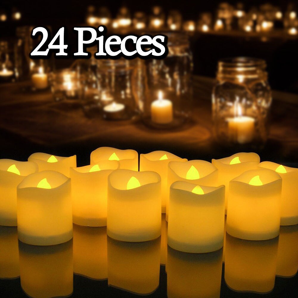 24Pcs Flickering LED Candle Tealights No-Remote/Remote Control Candles Flameless With Battery For Wedding Home Christmas Decors: No Remote Control A