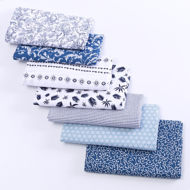 7 pièces/ensemble tissu de coton de 25*25CM Camouflage couleur Patchwork tissu ménage bricolage à la main fournitures de couture: 38 blue leaf