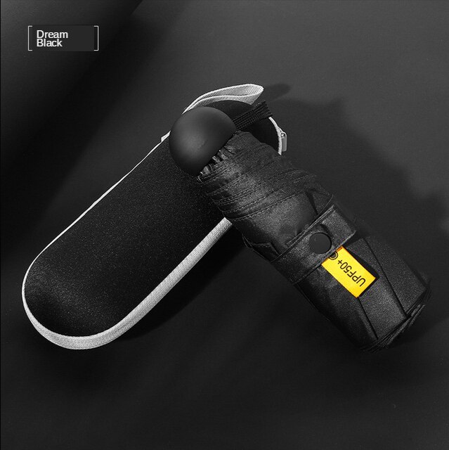 Ultra-Light Small Mini Portable College Style Folding Capsule Five-fold Umbrella Vinyl Sun-resistant UV-Protection College Style: Dreamy Black