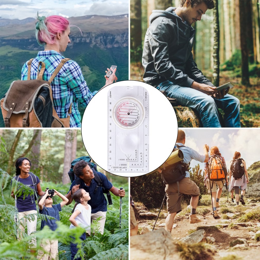 Drawing Scale Compass Folding Map Ruler Buckle Car Camping Hiking Pointing Guide Portable Handheld Compass