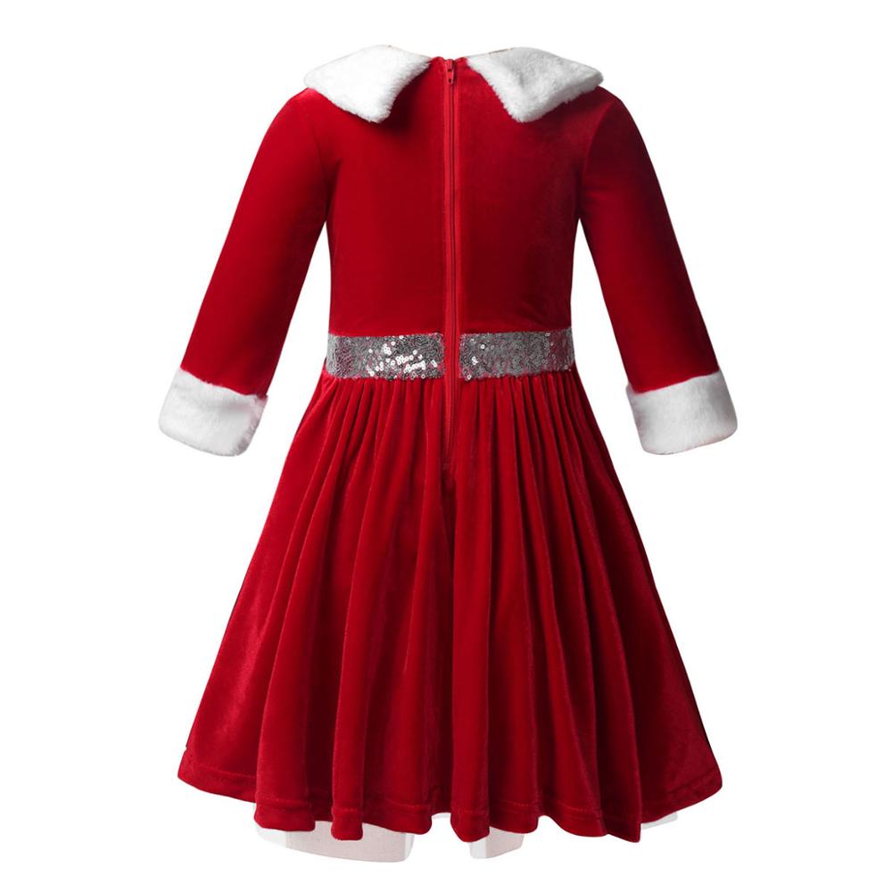 Kids Girls Christmas Dance Costume Dancewear Long Sleeve Faux Fur Trimming Velvet Baton Twirling Dress Figure Ice Skating Dress