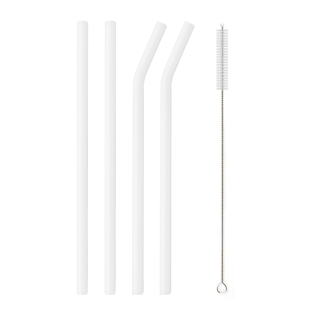 Eco Friendly Reusable Drinking Straws High Borosilicate Glass Straws for Smoothies Straws Cocktails Bar Accessories with Brushes: 4pcs white