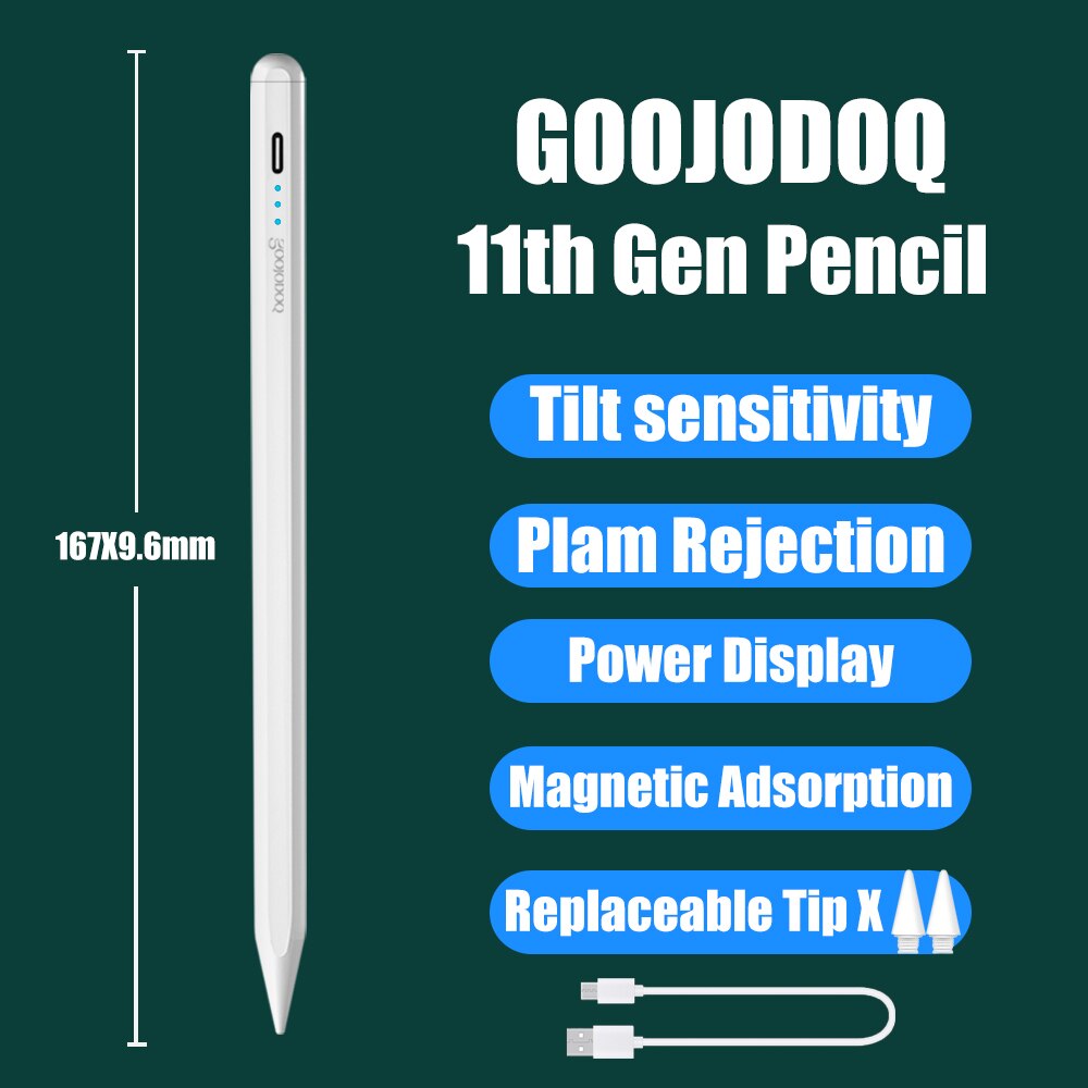GOOJODOQ 12th Gen crayon pour iPad crayon paume rejet pour Apple crayon 2 1 iPad Pro 11 Air 4 7th 8th crayon: 11th 2 Tips