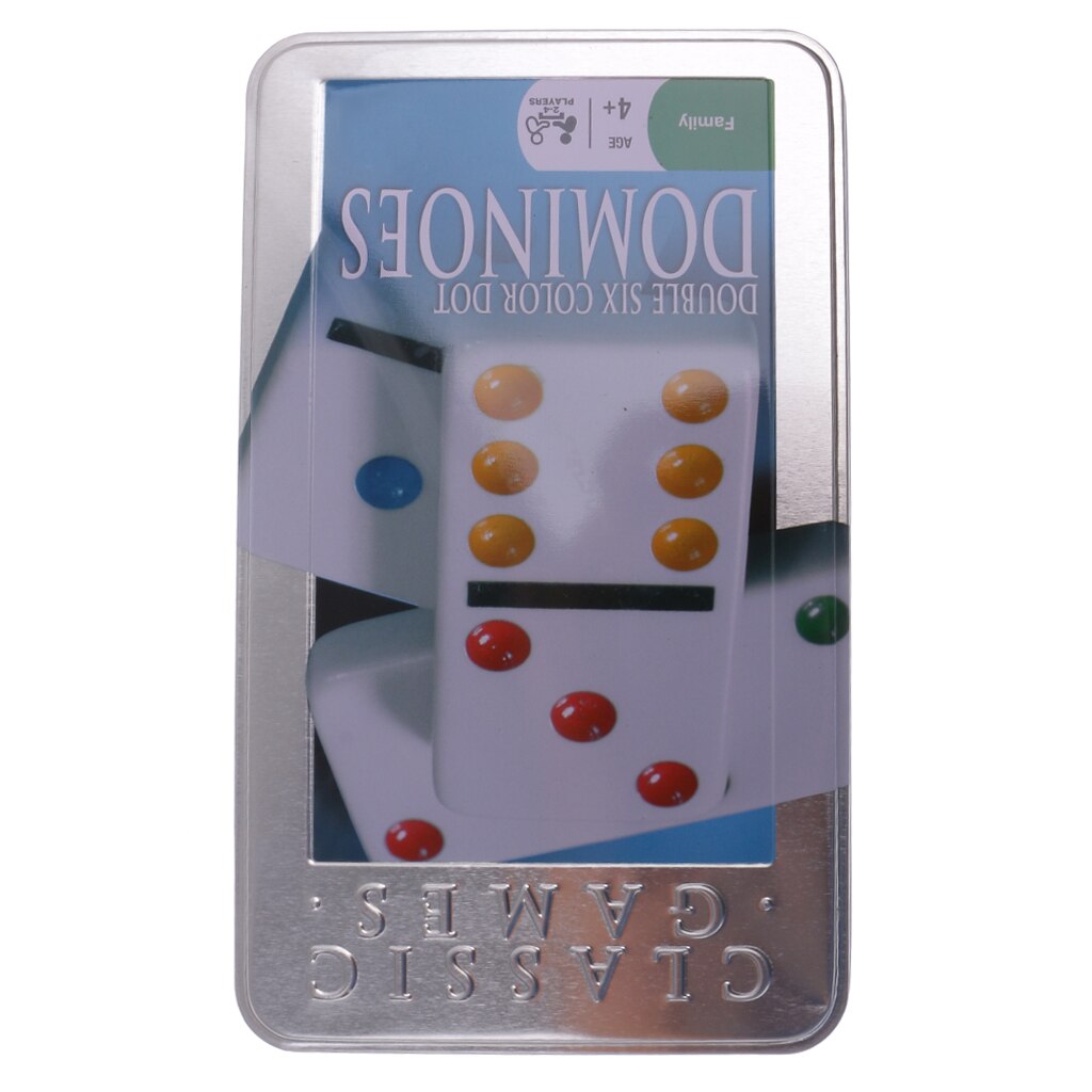DOMINOES CLASSIC DOMINO SET w/ Tin Box Brass Pin Color Dot #2