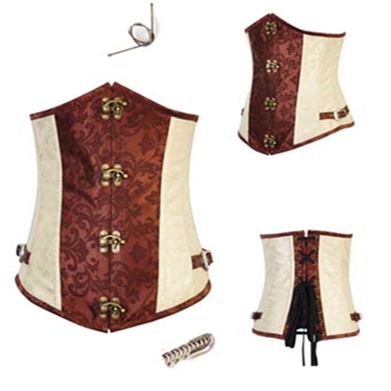 Retro Brocade Gothic Steel Boned Steampunk Corset Underbust Costume Women corset Buckle Leather Bustiers Top