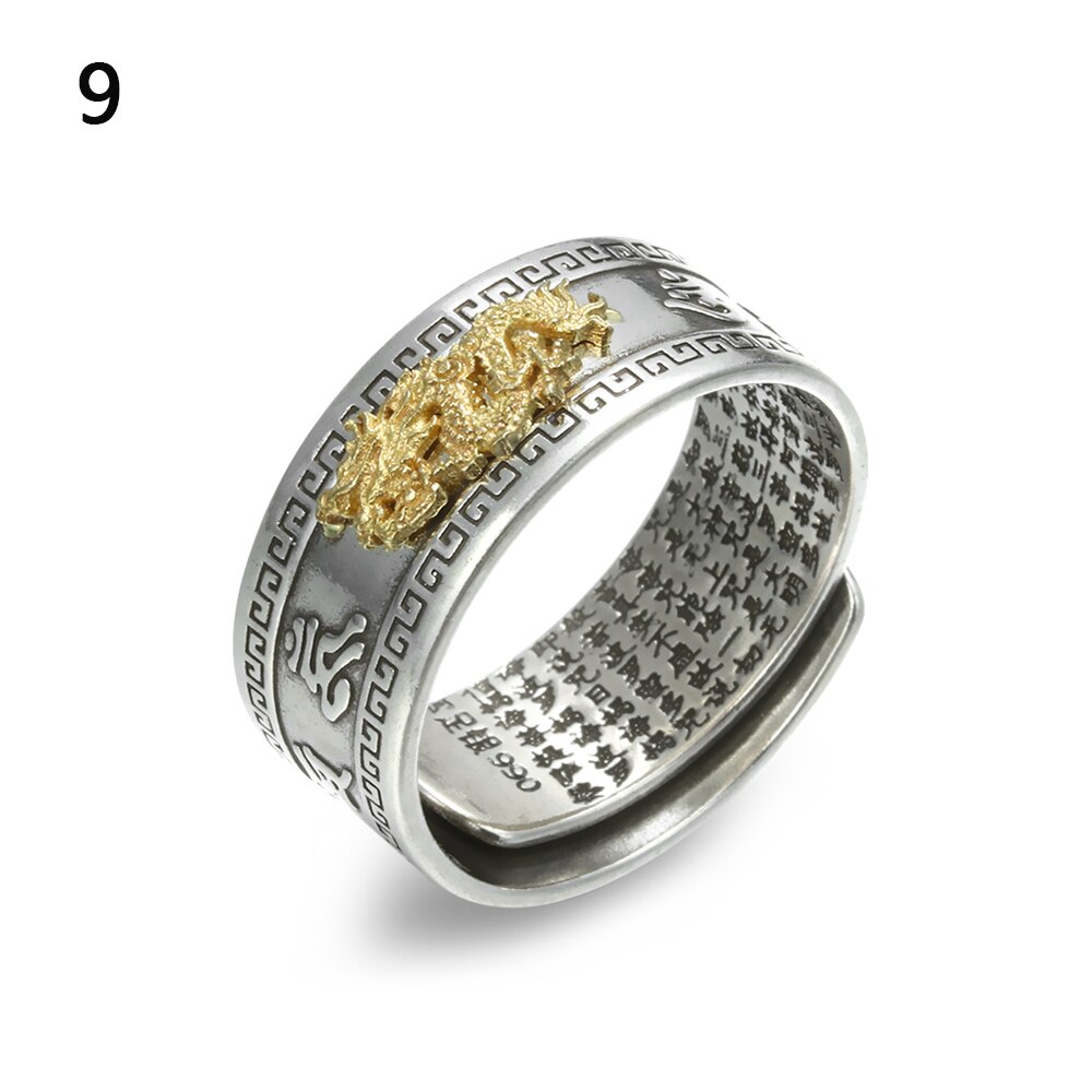 Vintage Pixiu Charms Ring Unisex Adjustable Women Men Feng Shui Jewelry Amulet Protection Wealth Buddhist Retro Rings: 09