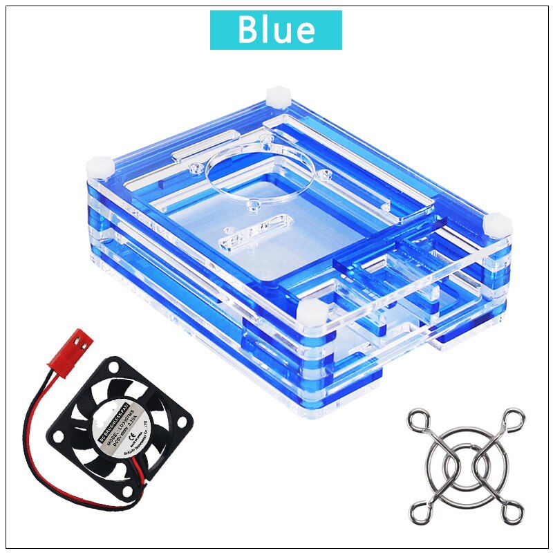 9 Layer Acryl Case Voor Raspberry Pi 4 Transparante Doos 4 Kleur Shell Met Koelventilator Bescherm Cover Voor Raspberry pi 4 Model B: Blauw