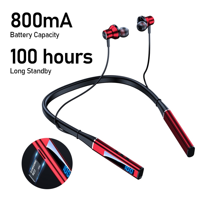 5.1 Bluetooth Headphon 100 Uur Afspelen Bass In Ear Headset Draadloze Earphon Nekband Waterdichte Hoofdtelefoon Tf Card Magneet