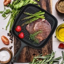 Non-Stick Steak Frying Pan Cast Iron Steak Grill Pans Frying Pan Wooden Handle Folding for Kitchen Fry Cooking Steak