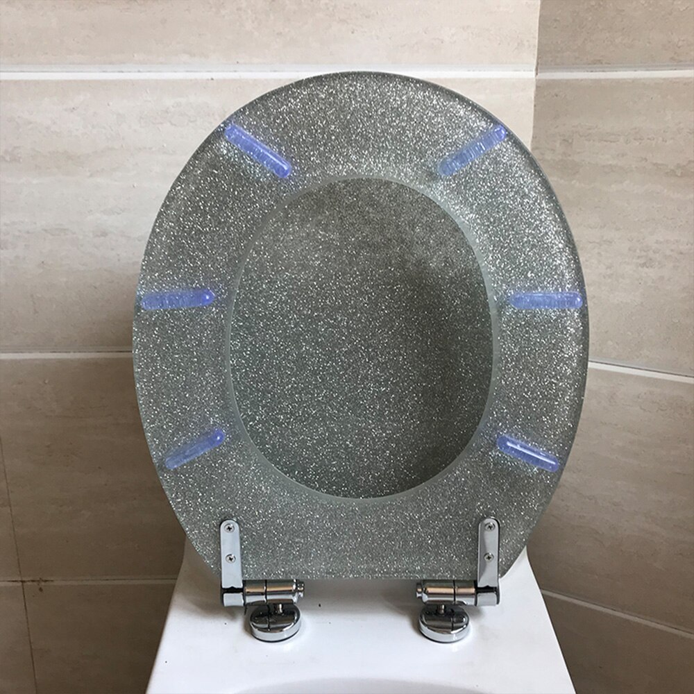 40*33CM High-grade Glitter Silver Color Stainless Steel Slow Down Hinge Resin Toilet Seat Cover Suitable For U,V Shaped Toilet