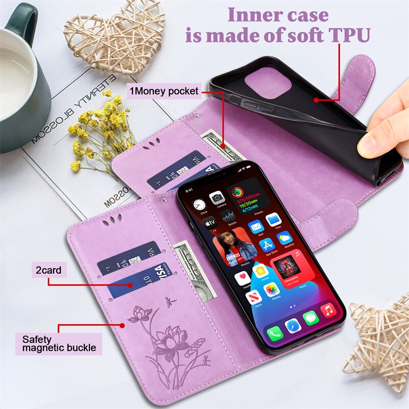 Do Samsung Galaxy S22 Ultra 5G SM-S908U1 Etui na portfel Etui na książki do Samsung s22 s 22 ultra plus tłoczona torba na lotos