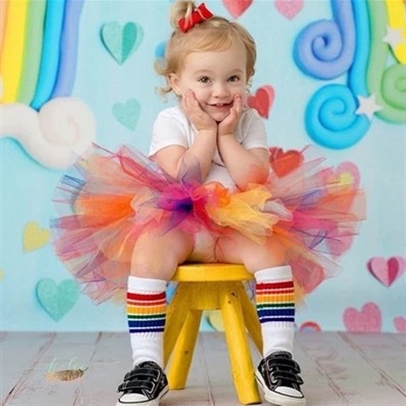 Regenbogen Kinder Kniestrümpfe Baumwolle Lange Student Schule Socken Mädchen Jungen Gestreiften Socken Weiß Familie Sox Dicke Kinder Schuhe