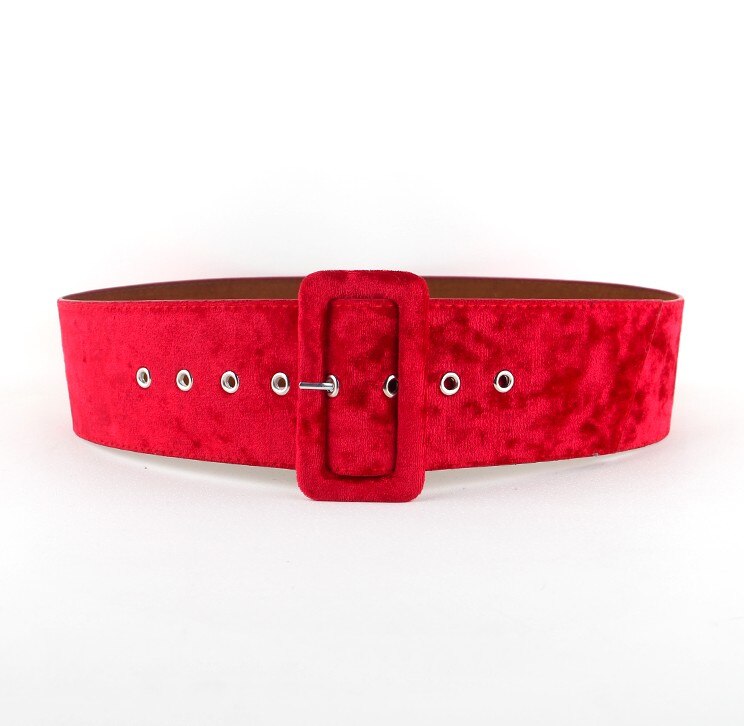 Ceinture Punk Rock pour femmes, avec boucle ardillon argentée, large, pour robe de soirée, en flanelle noire: red / 5cm width