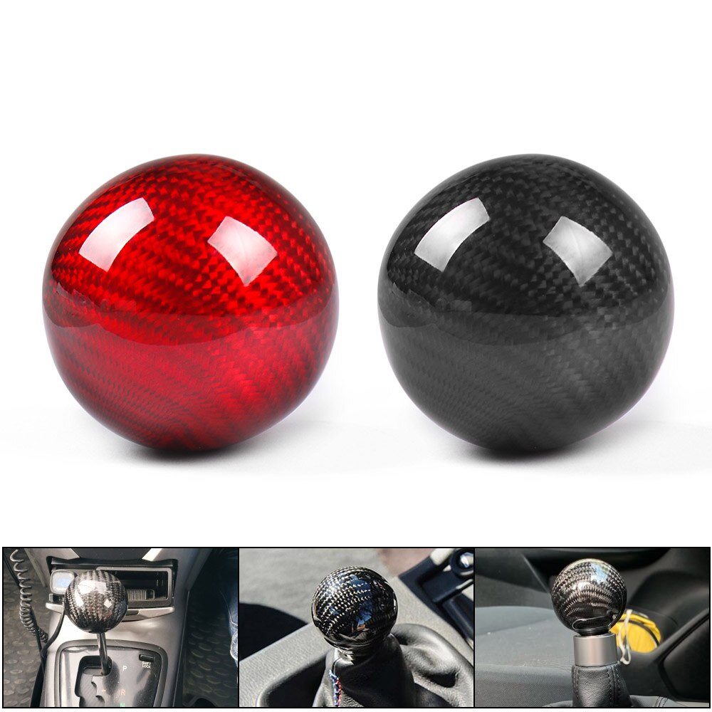 Pomo de cambio de engranaje de coche Universal palanca de cambio forma de bola redonda fibra de carbono Real