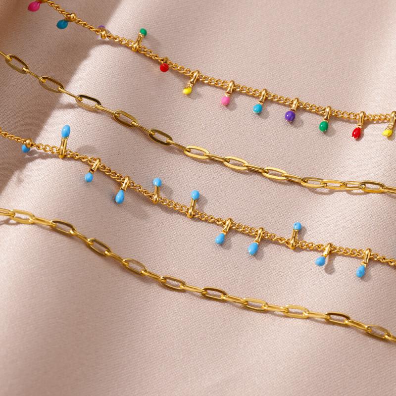 Tobilleras para mujer, accesorios de playa de verano, tobillera de cadena de dos capas de acero inoxidable colorida bohemia, pulseras para piernas, joyería de