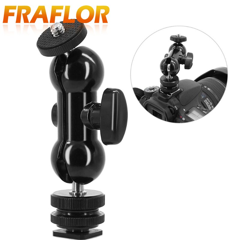 Multi-função dupla ballhead montagem com sapata 1/4 câmera parafuso tripé braço mágico mini bola cabeça equipamento universal suporte