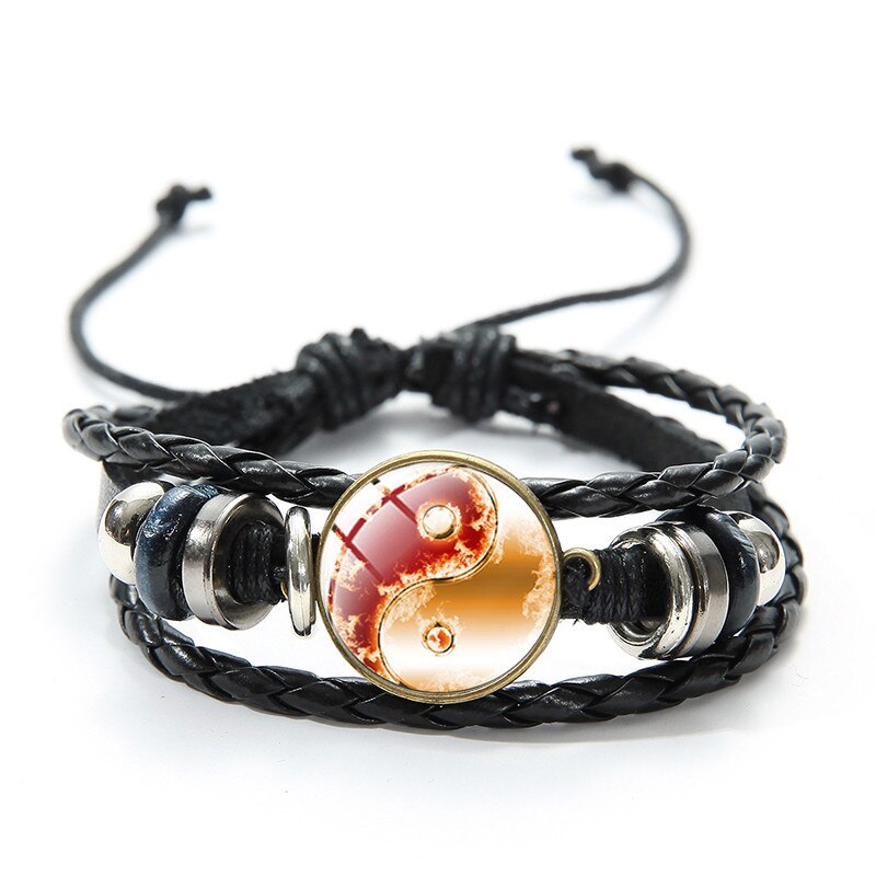 Steampunk Gear Yin Yang plecione skórzane bransoletki dla kobiet mężczyzn Tai Chi drzewo życia artystyczny wzór szklaną kopułą Charm bransoletka