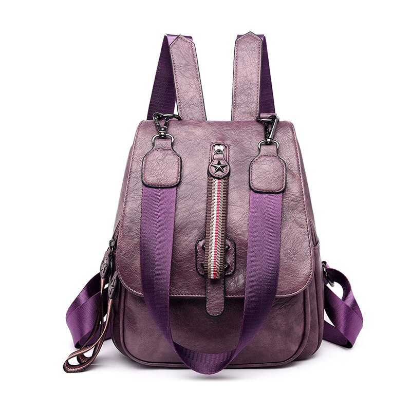 Glorria Dames PU Leren Rugzak - Vintage Stijl, Anti-diefstal, 24x11x29cm: Paars