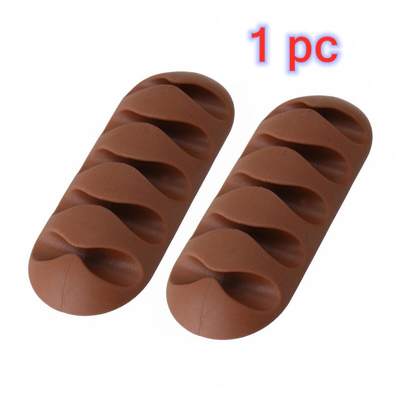 Cable Holder Protector Organizer Desktop Management Finishing Desktop Plug 5 Holes Strip Silicone Wire Retention Clips For Home: 1pcs Brown