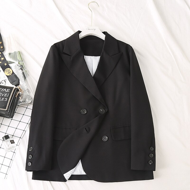 Dame efterår vinter plus size blazer til kvinder stor afslappet løs langærmet lomme kakiblå blazer frakke 3xl 4xl 5xl: Sort / 4xl