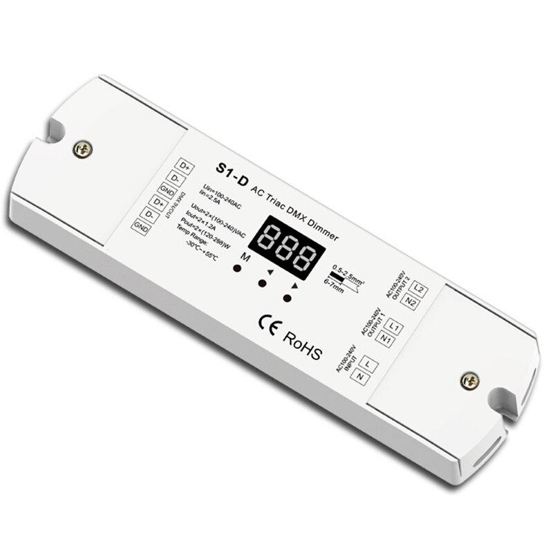 Ac-triac-dmx-dimmer mit 2 2 kanal-ausgang, triac- und mosfet-dimmbar, dmx 512