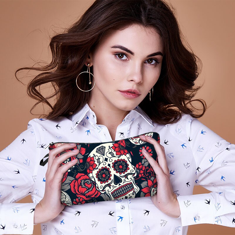 Fudeam Polyester Skull Print Patroon Vrouwen Waterdichte Cosmetische Tas Toilettas Opslag Organiseren Reizen Make-Up Tas Vrouwelijke Wassen Pouch