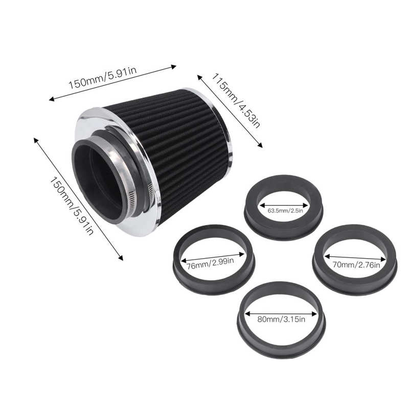 thumbnail image 2 of Universal 2.75 Inch High Flow Air Intake Filter - Red Chrome Turbo Supercharger 2 of 13
