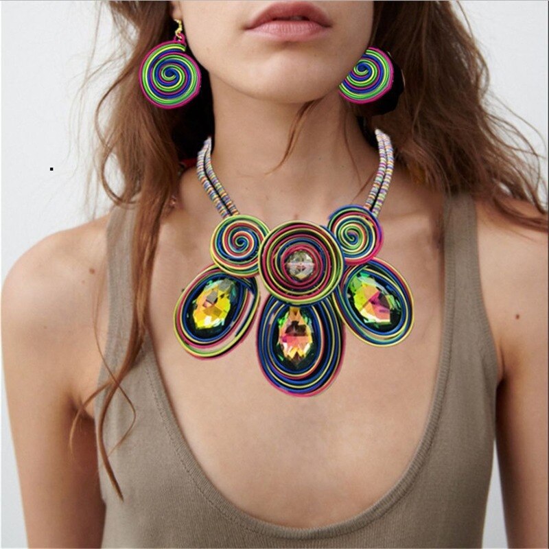 Kristall-halskette und ohrring-sets, damenschmuck, auffällige choker-halskette und ohrringe, party-accessoires
