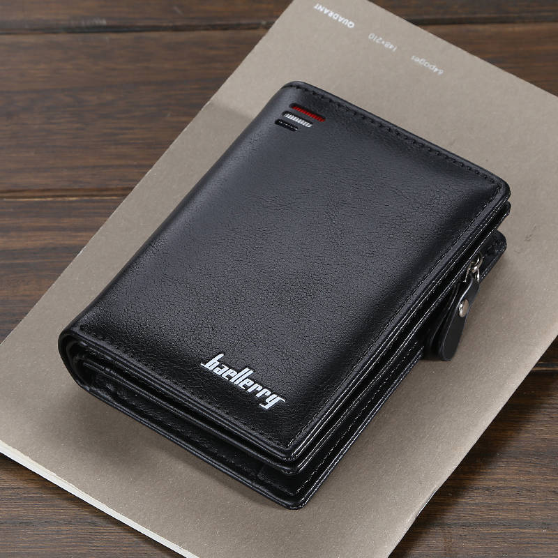 Male Short Wallets Card Holder Business Purse Multifunction PU Leather Wallet For Men Pocket Wallet With Zipper