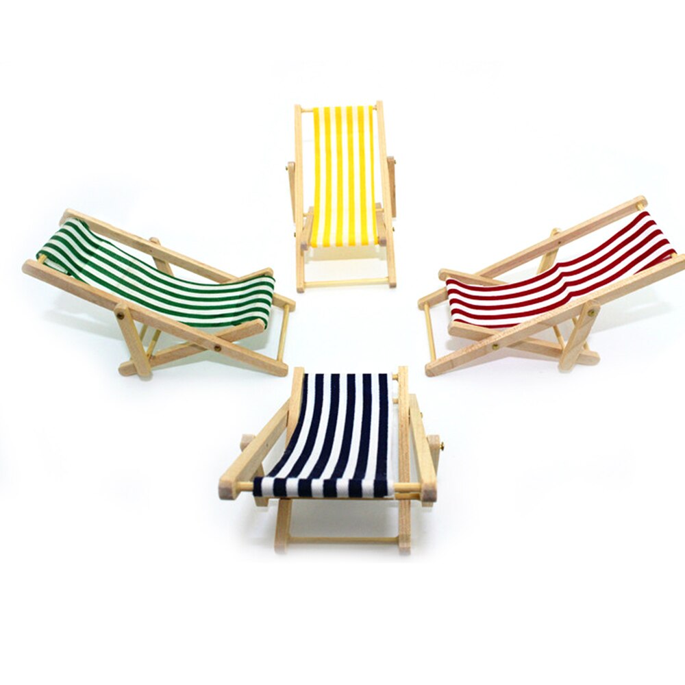 1:12 mini simulering sammenfoldelig træ strandstol dukkehus miniature stole dekoration møbler folde stribe dæk diy hjem legetøj