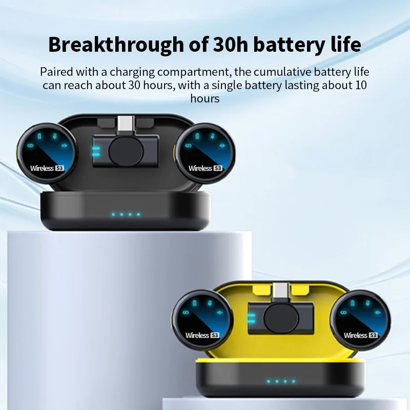 Microfono wireless S3 con custodia di ricarica Microfono lavaliere magnetico portatile per microfono di registrazione video con ricevitore per smartphone