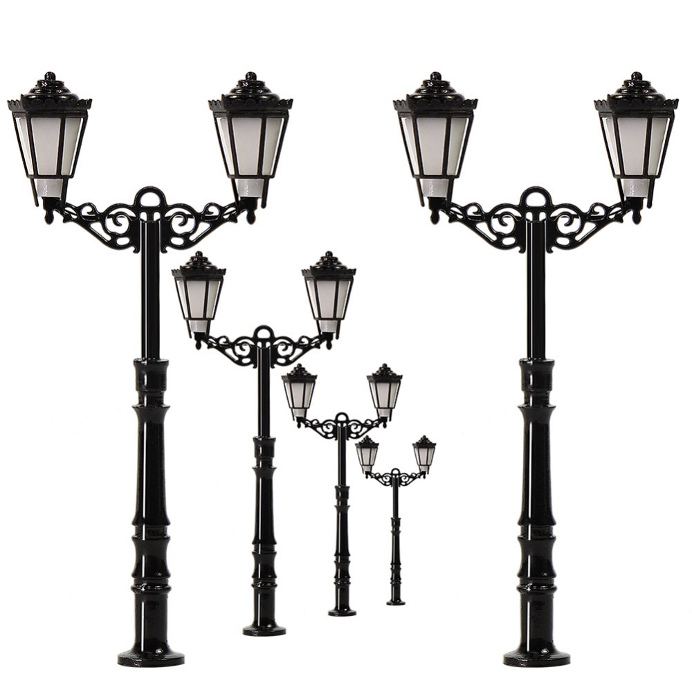 3 stuks n-schaal lantaarnpaal dubbele koppen 50mm 1:150 straatverlichting modelspoor trein leds miniatuur lqs 77n