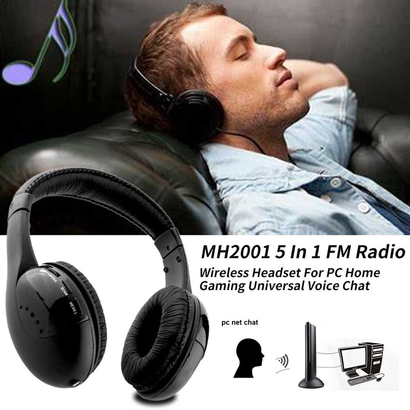 5 In 1 Headset Draadloze Hoofdtelefoon Draadloze Rf Mic Voor Pc Tv Dvd Cd MP3 MP4 Headset Universele Noise Cancelling voice Headset