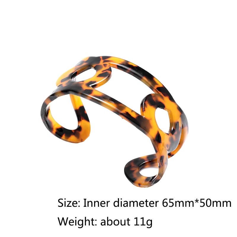 Tortoiseshell Open Cuff Bracelets For Women Hollow Round Leopard Resin Bangles Femme Simple Jewelry