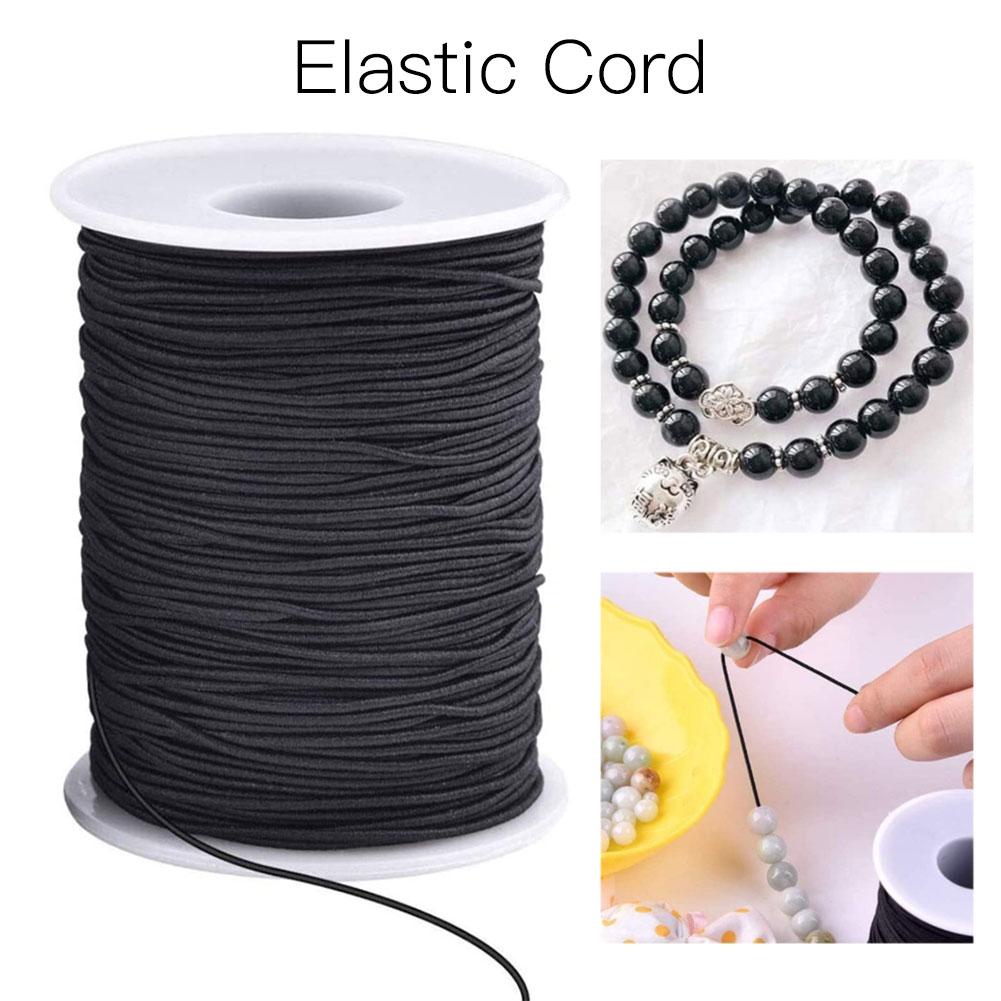 Rollo de 100m de hilo elástico redondo para máscara, pulsera de cristal, accesorios para fabricación de mascarillas, 1mm/2mm, negro y blanco
