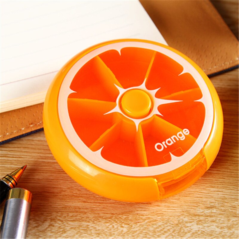 Roterende 7 Dagen Pil Container Citroen Pillendoosje Splitter Pil Organisator Geneeskunde Doos Reizen Dispenser Bunker Gezondheidszorg Gereedschap: Oranje
