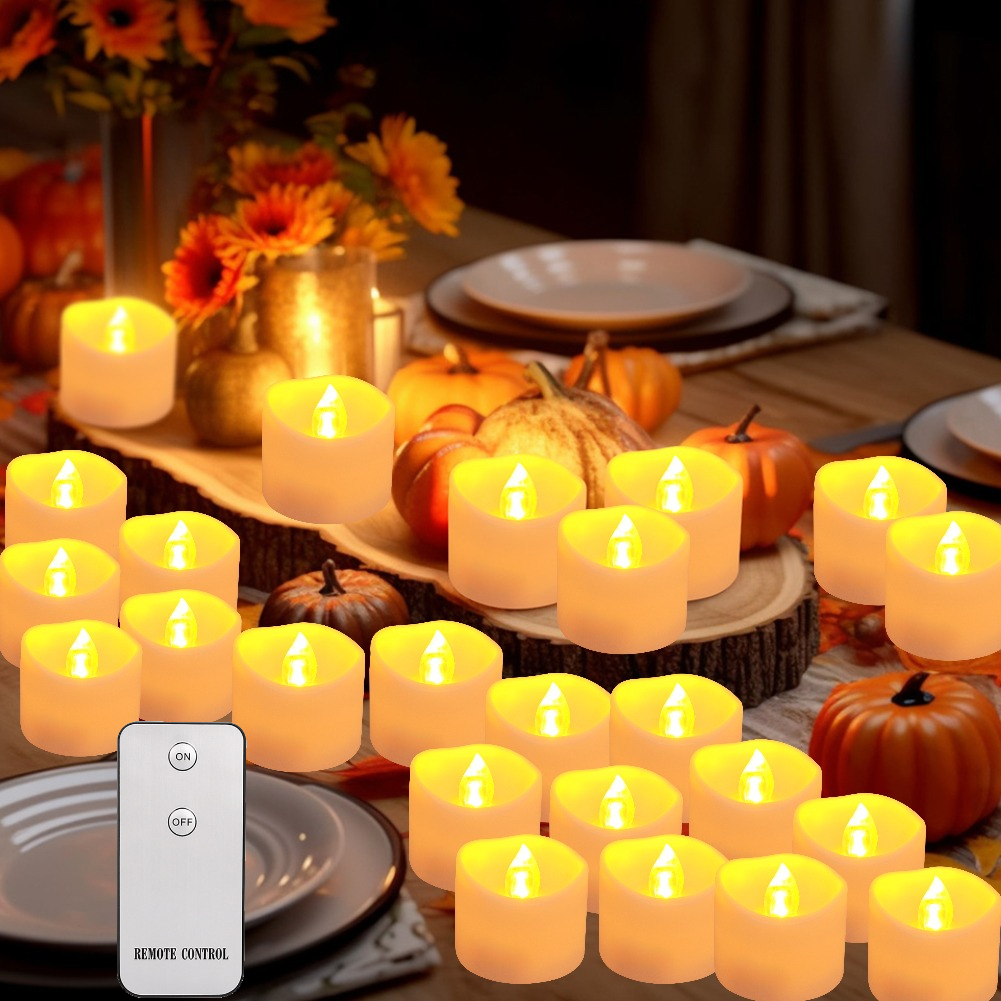 Vela electrónica LED sin llama con Control remoto, iluminación LED con llama parpadeante, luces de té, decoración del hogar de Navidad y Halloween