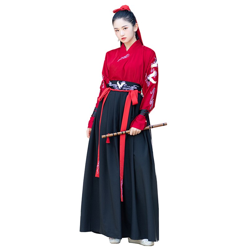 rouge Hanfu robe pour adultes femmes hommes ancien chevalier Errant Han dynastie Costumes Folk danse Cosplay héros scène Costumes