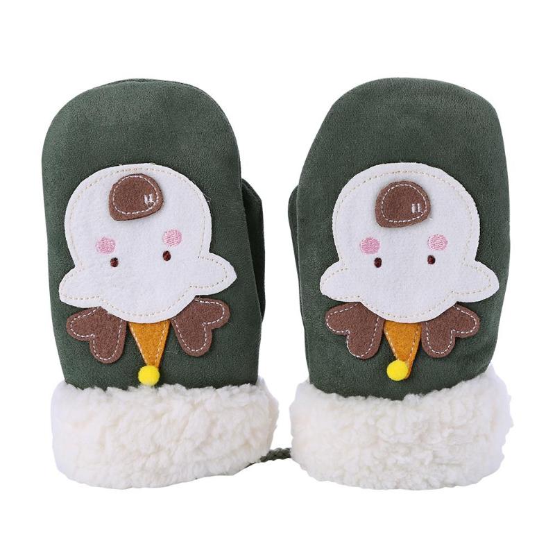 1 paio di Ragazzi di Inverno Guanti Caldi Dei Bambini Di Natale Del Fumetto Guanti Da Sci Addensare Mano Muff Mani di Protezione Del Bambino Guanti e Guanti: Green