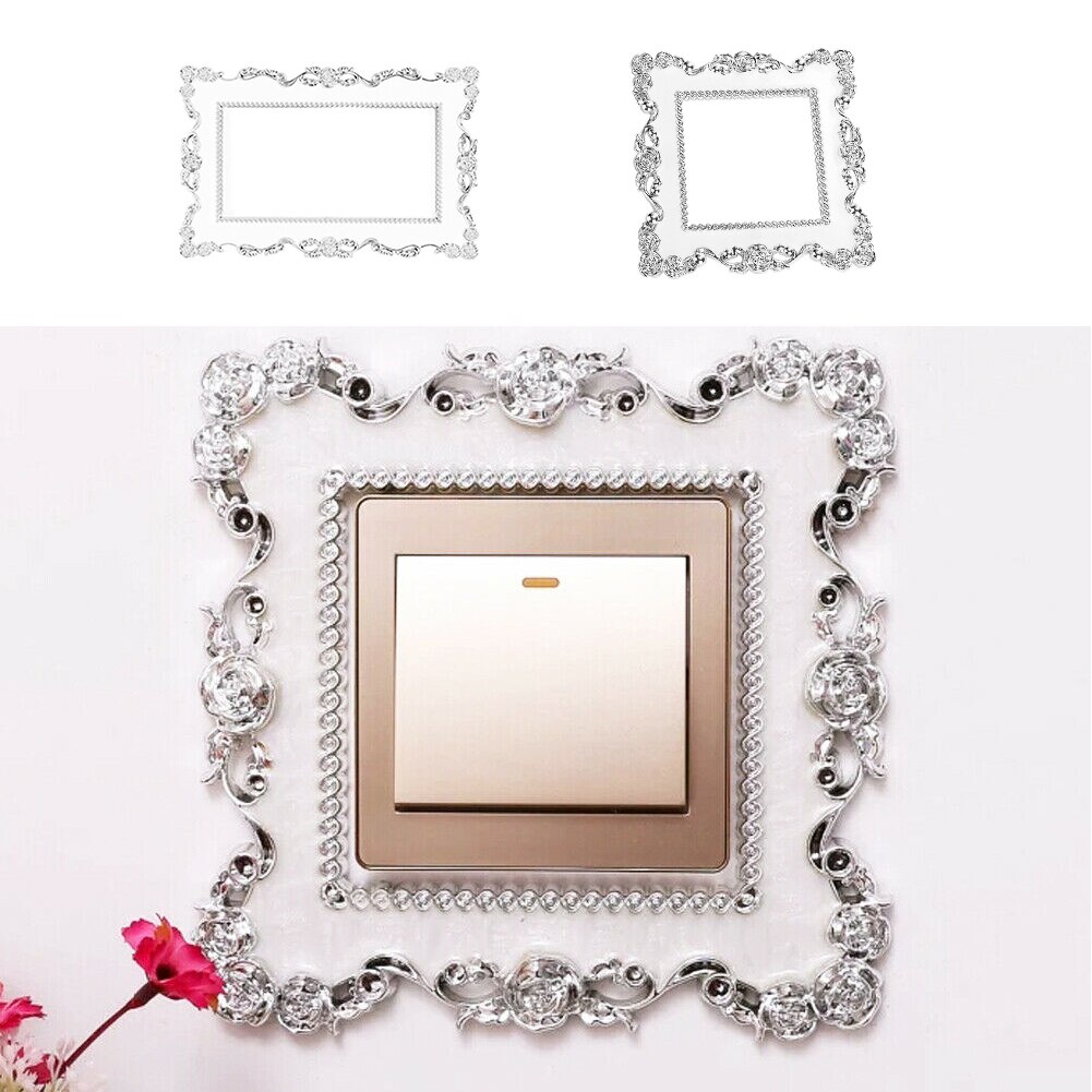 Bricolage décoration doré salon décoratif Stickers muraux Double/simple interrupteur de lumière plaque de couverture Rose dentelle interrupteur autocollant mur