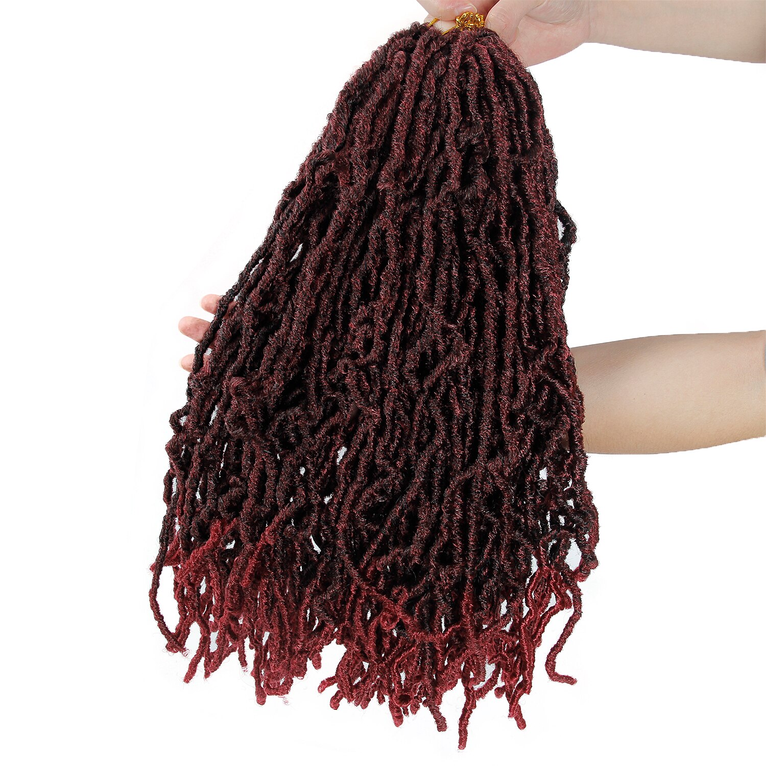 Curly Nu Locs Crochet Hair 18Inch Goddess Faux Locs Braiding Hair Natural Wavy Dreadlocks Synthetic Hair Extensions Hair Braids: T1B/Burgundy / 6Pcs/Lot
