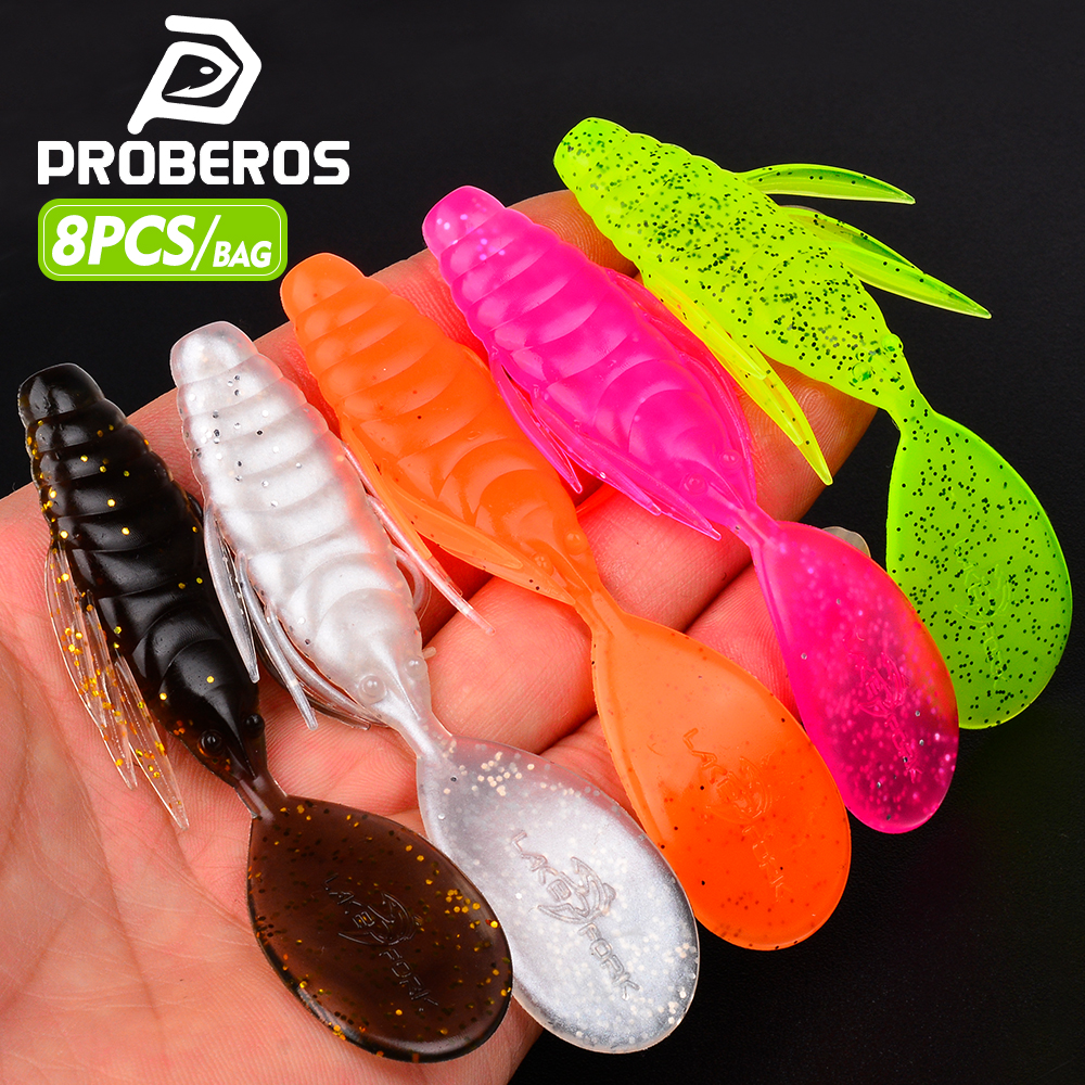 Isca Artificial de Silicone Proberos com Corpo de Peixe e Cauda Plana, 8 Peças/Pacote, Isca de Natação Oscilante de 9CM para Pesca de Esturjão em Água Salgada