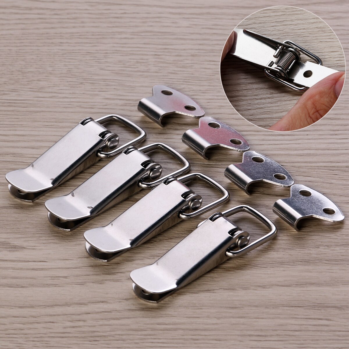 4pcs Stainless Steel Spring Loaded Toggle Case Box Chest Trunk Catches Hasps Clamps (Silver)