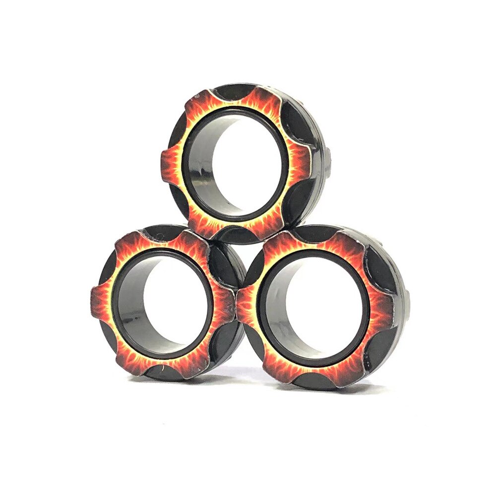 Magnetic Ring Fidget Toys Suit, Adhd Fidget Toys, Adult Fidget Magnet Swivel Ring Fingertip Spinning Top Fingers Out: The flame