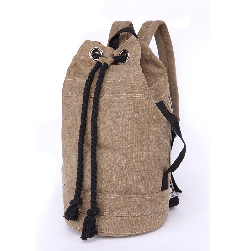 Brand Men's Casual Backpack Korean Canvas Shoulder Bag Trend Couples Basketball Bag Drawstring School Daypack: big khaki