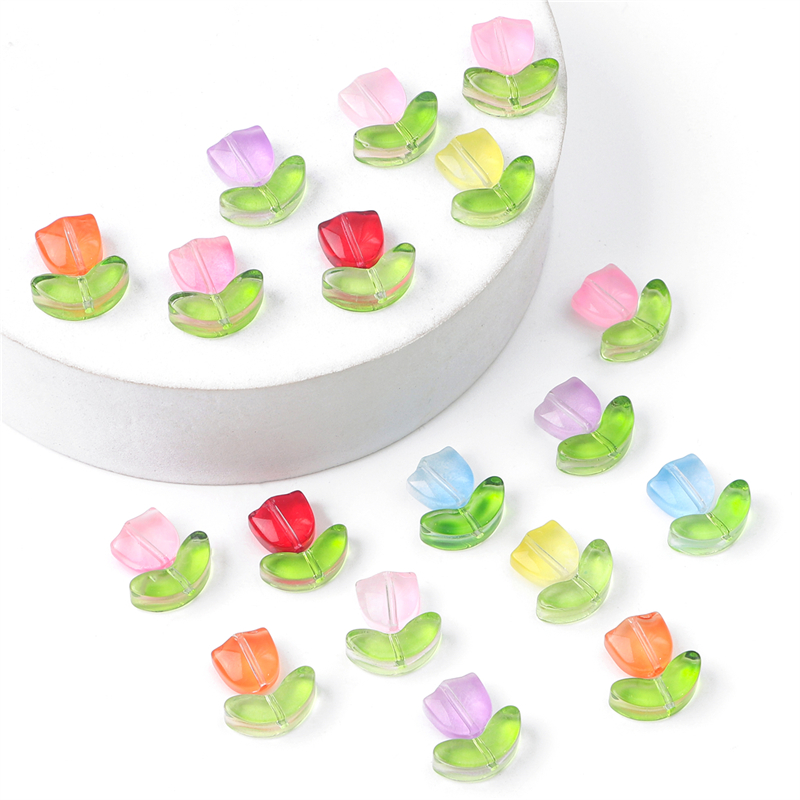 10/20 conjuntos artesanais de vidro colorido tulipa flor contas charme para brinco pulseira colar diy jóias artesanato fazendo acessórios