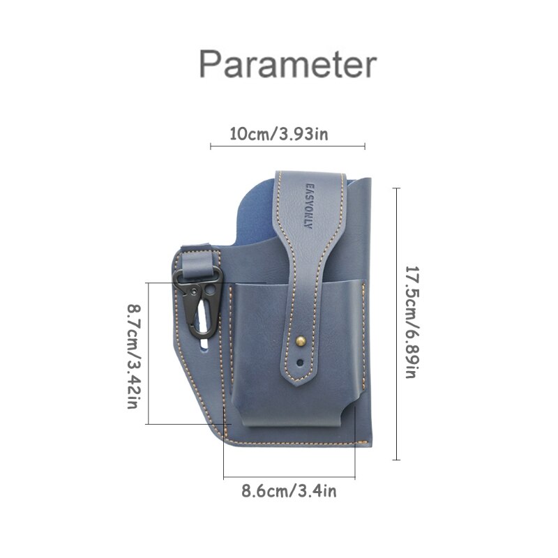 Multifunction Faux Leather Cell Phone Holster Men Belt Loop Multitool Sheath with Key Holder Waist Bag Pack Pouch PXPC