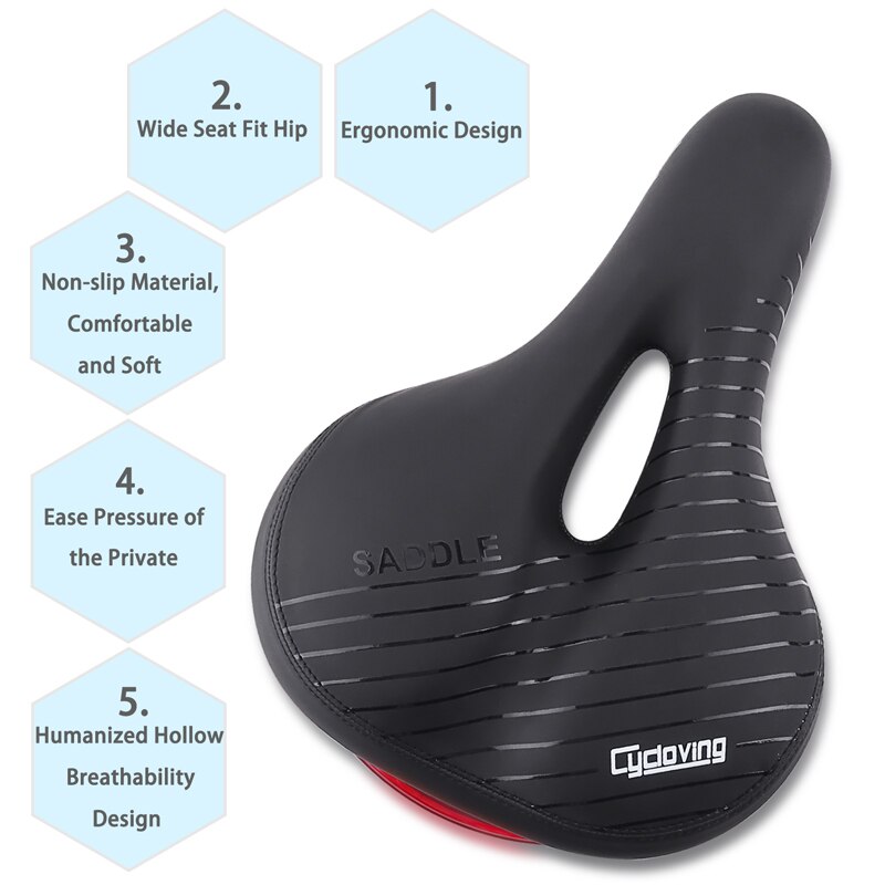 Cycloving Fietszadel fietszadel met Achterlicht Dikker Verbreden Zachte Comfortabele Fietsen MTB Bike seat Zadels accessires