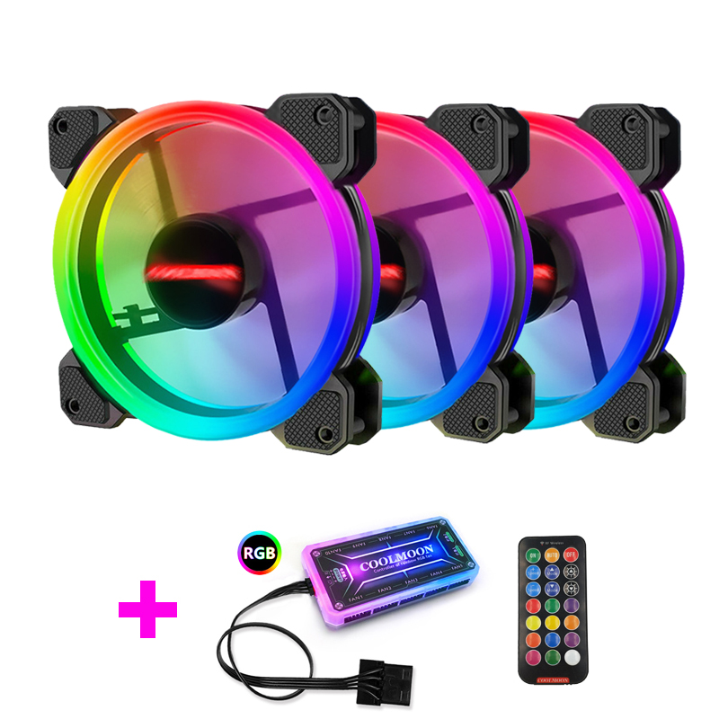Coolmoon – boîtier de ventilateur RGB pour PC, silencieux, avec télécommande IR, 120mm: green
