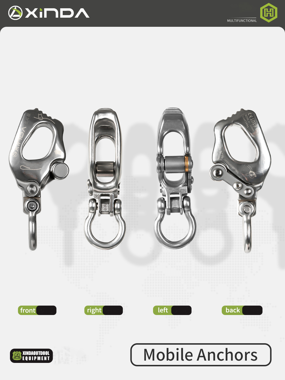 Xinda klätternedfirare i rostfritt stål, nedfirare för arbete på höjd, fasthållningsanordning för nedfirning i bergsklättringsområde